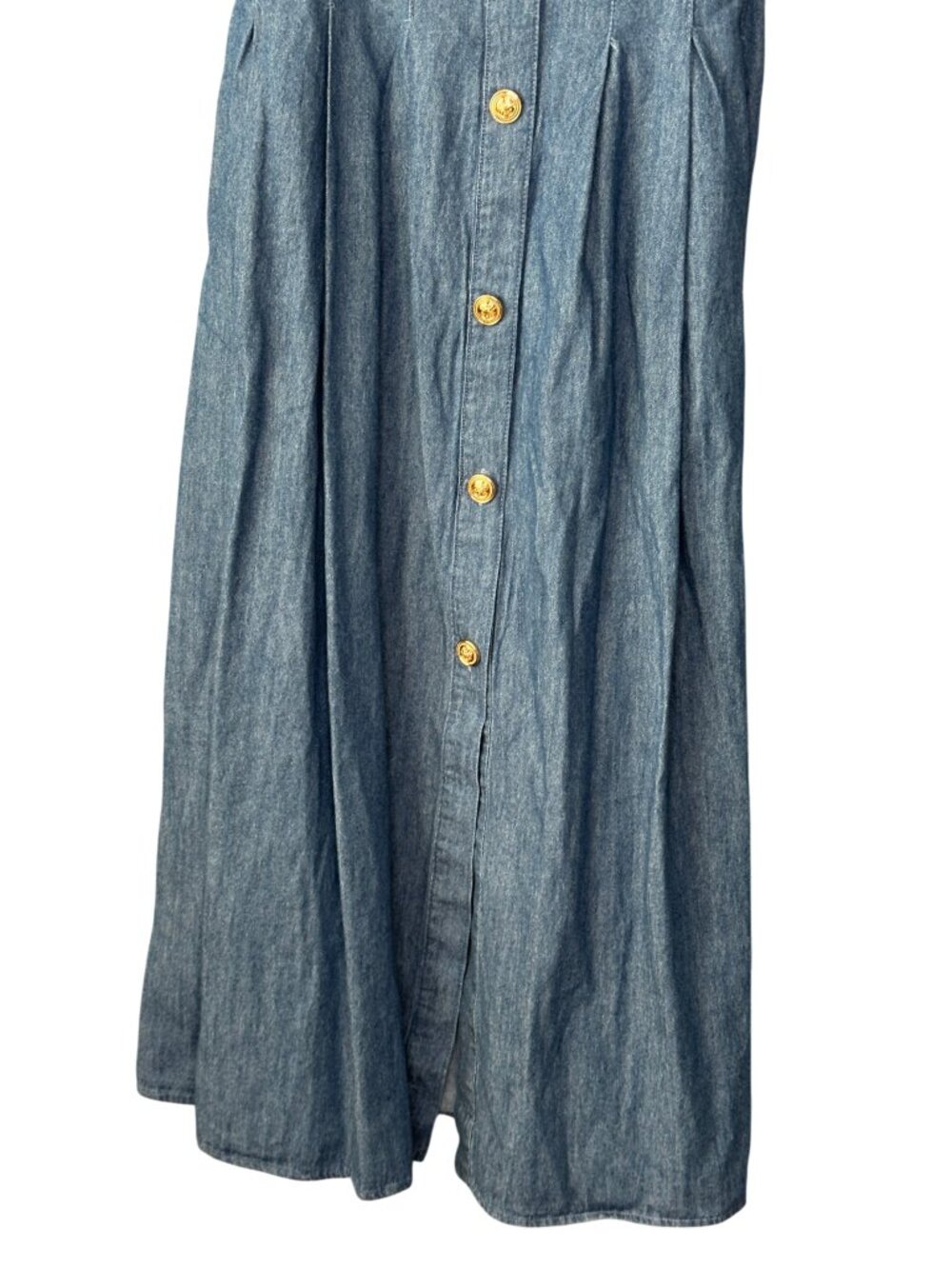 Blu Pepper Denim Midi Dress Square Neck Button Front Blue Sleeveless Size Medium - Picture 4 of 12